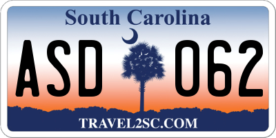 SC license plate ASD062