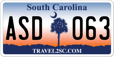SC license plate ASD063