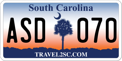 SC license plate ASD070