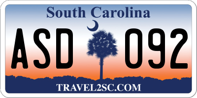 SC license plate ASD092