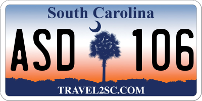 SC license plate ASD106