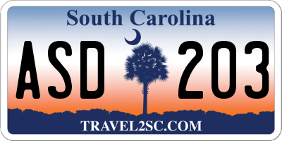 SC license plate ASD203