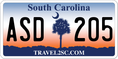 SC license plate ASD205