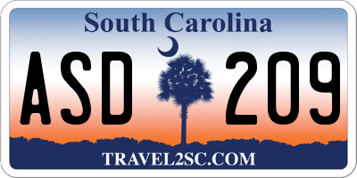SC license plate ASD209