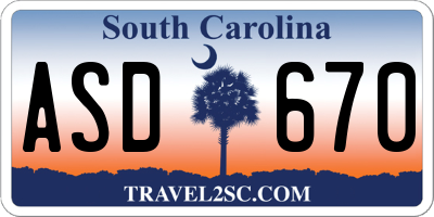 SC license plate ASD670