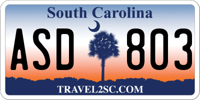 SC license plate ASD803