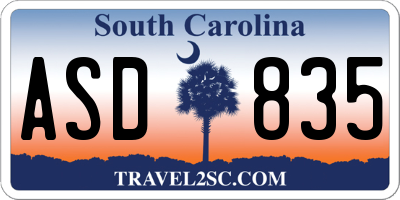 SC license plate ASD835