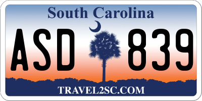 SC license plate ASD839