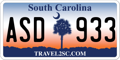 SC license plate ASD933