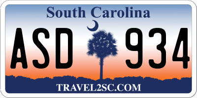 SC license plate ASD934