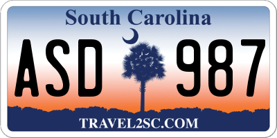 SC license plate ASD987