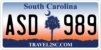 SC license plate ASD989