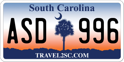 SC license plate ASD996