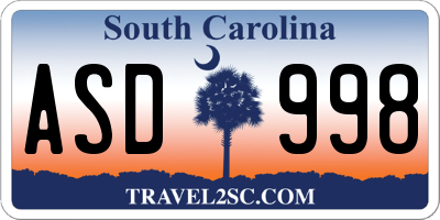 SC license plate ASD998