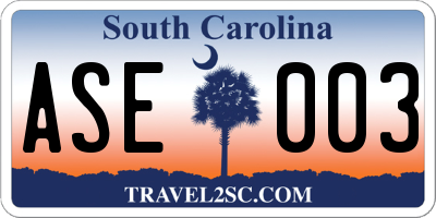 SC license plate ASE003