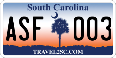 SC license plate ASF003
