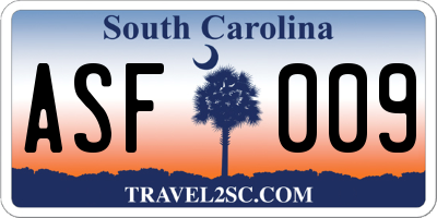 SC license plate ASF009