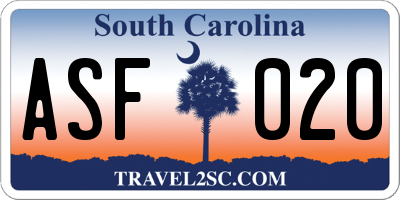 SC license plate ASF020