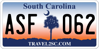 SC license plate ASF062