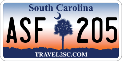 SC license plate ASF205