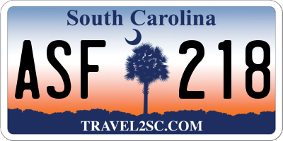 SC license plate ASF218