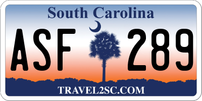 SC license plate ASF289