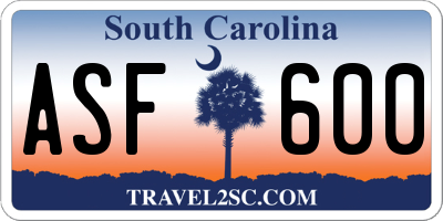SC license plate ASF600