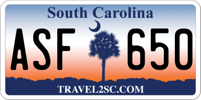 SC license plate ASF650