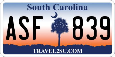 SC license plate ASF839