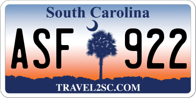 SC license plate ASF922