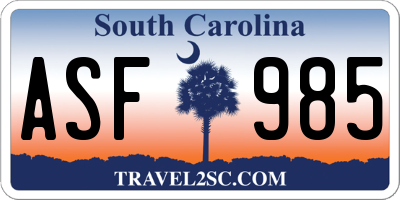 SC license plate ASF985