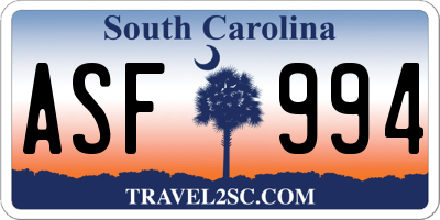 SC license plate ASF994