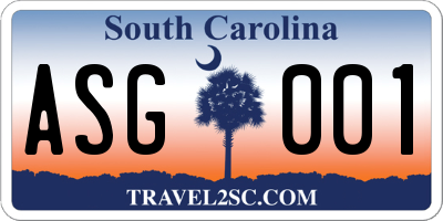 SC license plate ASG001