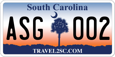 SC license plate ASG002