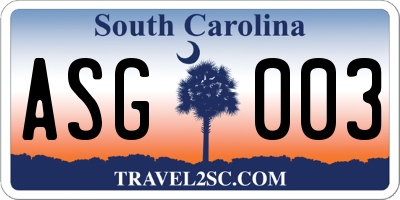 SC license plate ASG003