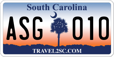 SC license plate ASG010