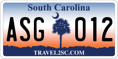 SC license plate ASG012