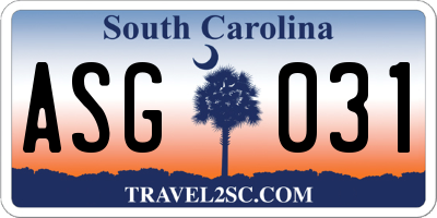 SC license plate ASG031