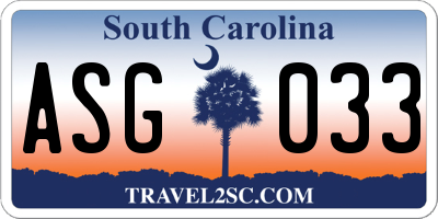 SC license plate ASG033