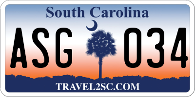 SC license plate ASG034