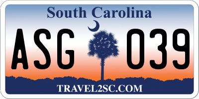 SC license plate ASG039