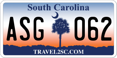 SC license plate ASG062