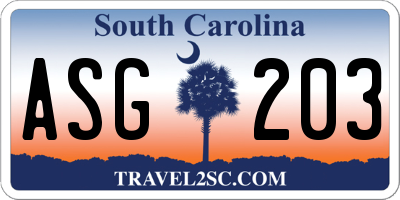 SC license plate ASG203