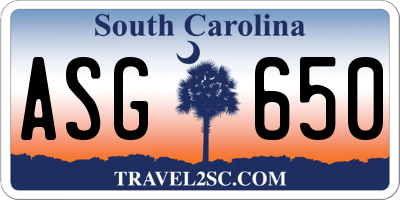 SC license plate ASG650