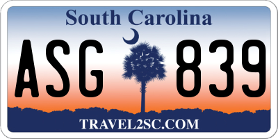 SC license plate ASG839