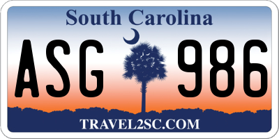 SC license plate ASG986
