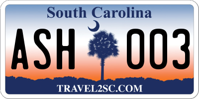 SC license plate ASH003
