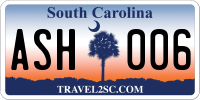 SC license plate ASH006