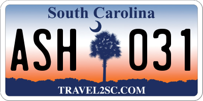 SC license plate ASH031