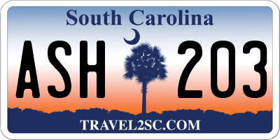 SC license plate ASH203